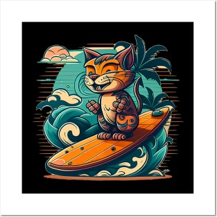 Retro Surf Kitty Posters and Art